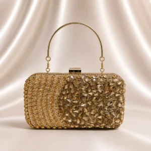 Gold Rhinestone Bridal Purse Wedding Clutch Fancy Bag