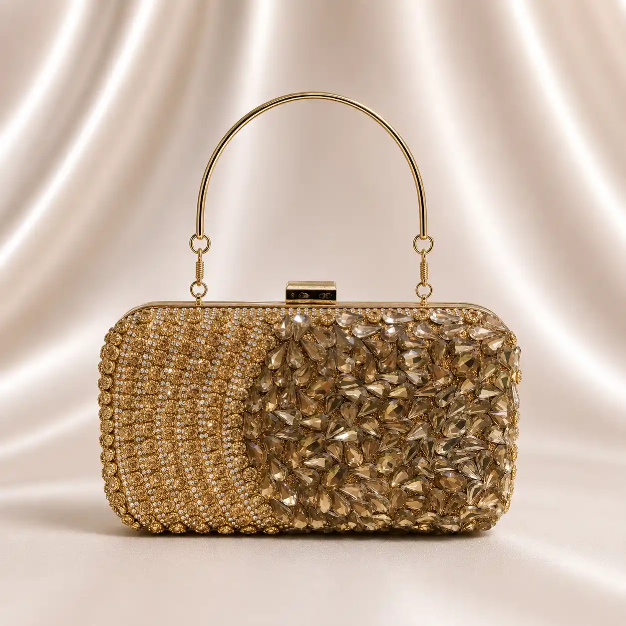 Gold Rhinestone Bridal Purse Wedding Clutch Fancy Bag