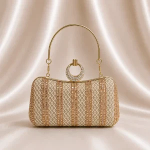 Gold Bridal Purse Wedding Clutch with Crystal Ring Handle