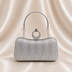 Silver Bridal Purse Wedding Clutch A1 with Crystal Handle