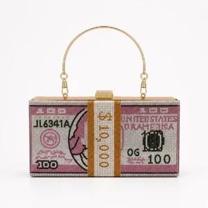 Diamond Dollar Clutch luxury rhinestone money design evening bag for women