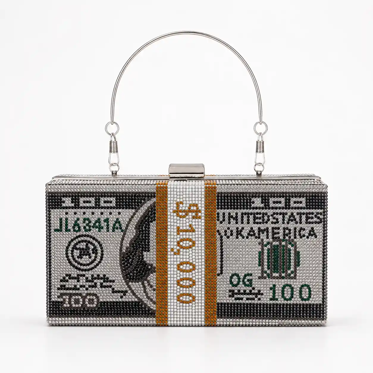 Classic Dollar Style Evening Bag with diamond shoulder strap and luxury wallet clutch design