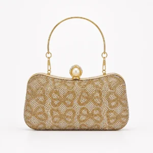 Gold Rhinestone Bridal Clutch luxury wedding purse with sparkling rhinestone embellishments and gold handle