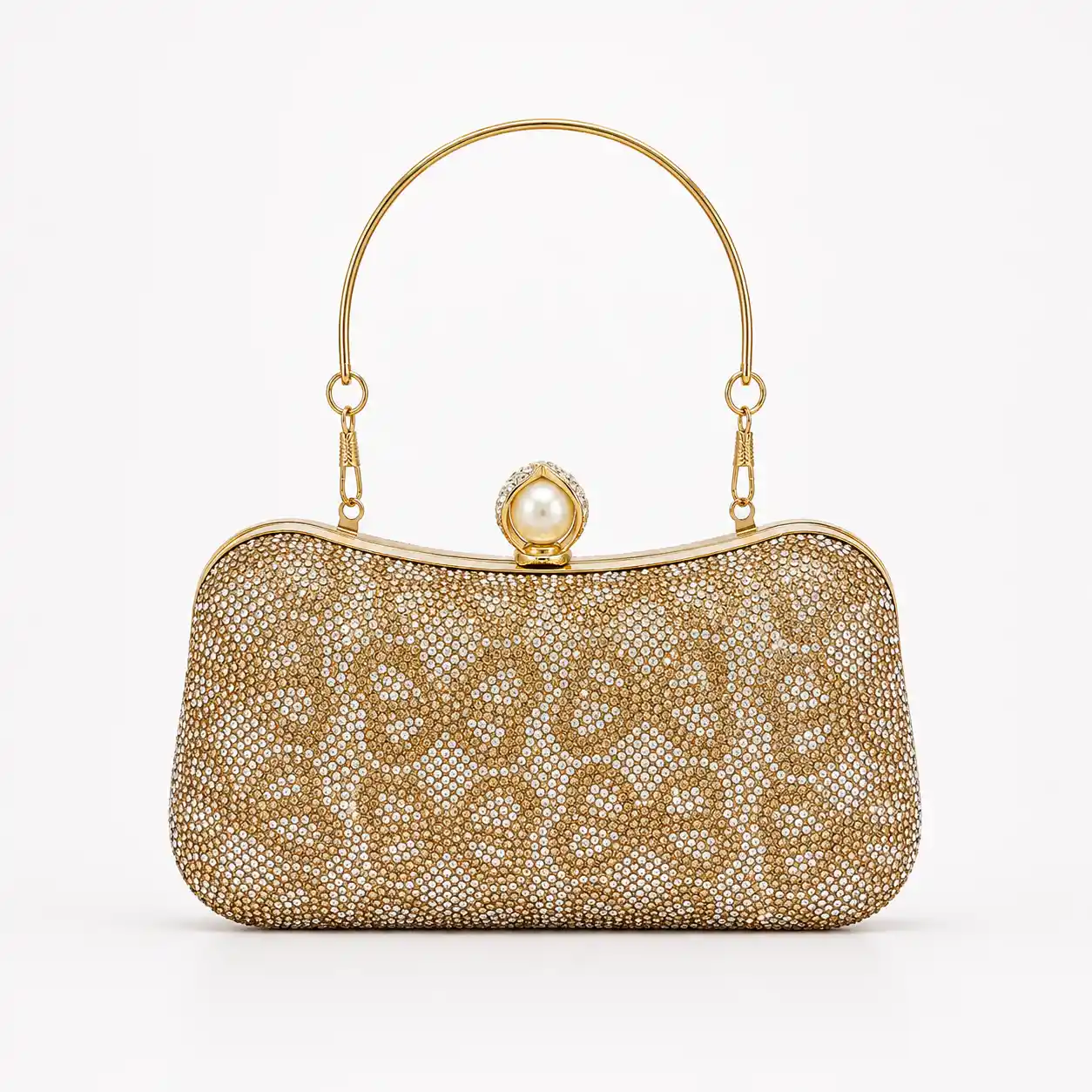 Gold Rhinestone Bridal Clutch luxury wedding purse with sparkling rhinestone embellishments and gold handle