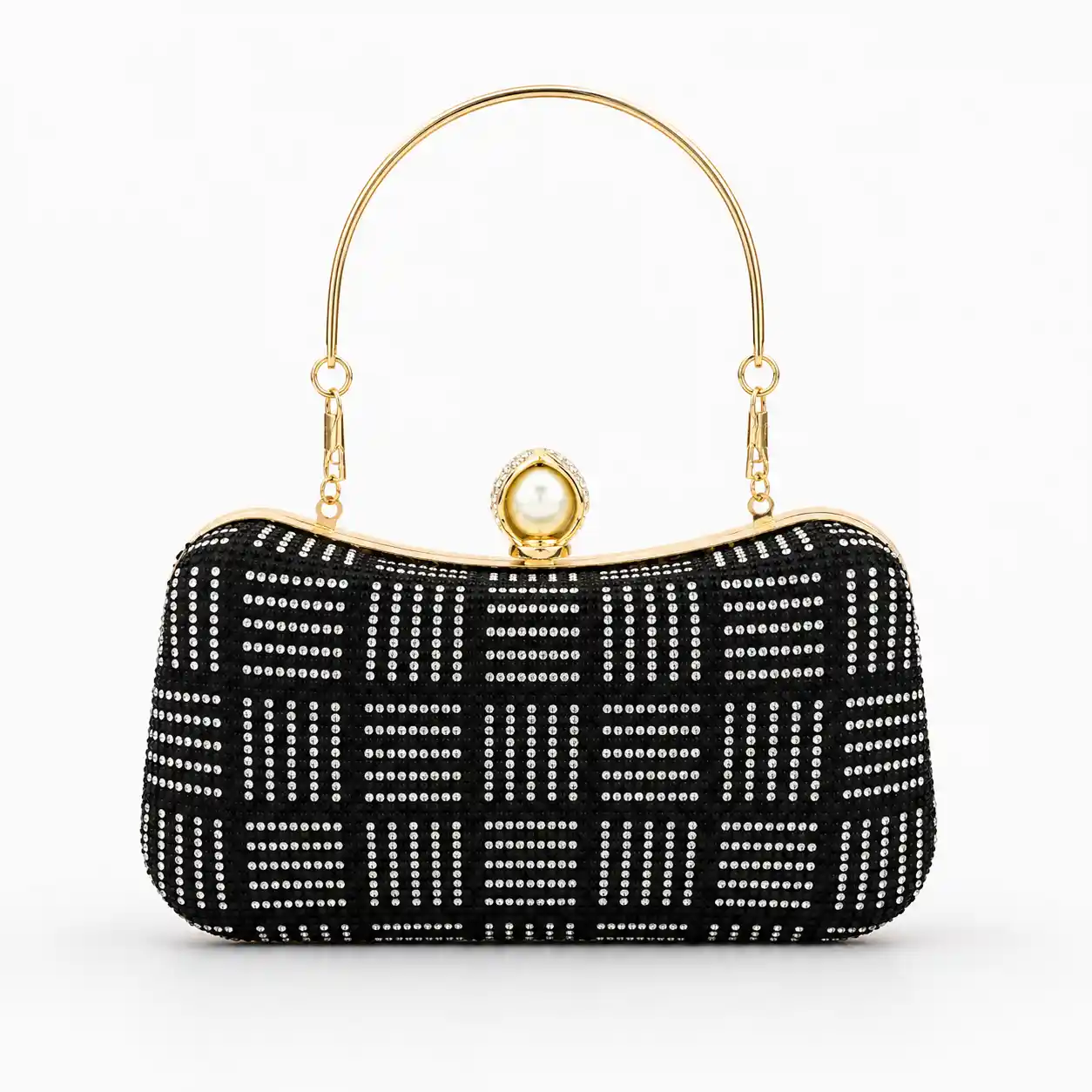 Elegant Black Rhinestone Evening Clutch luxury party and wedding purse with crystal embellishments
