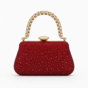 Elegant Red Crystal Evening Bag Luxury Bridal Party Clutch Purse