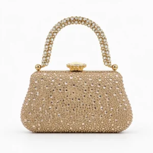 Elegant Champagne Crystal Evening Bag Luxury Wedding Party Clutch Purse