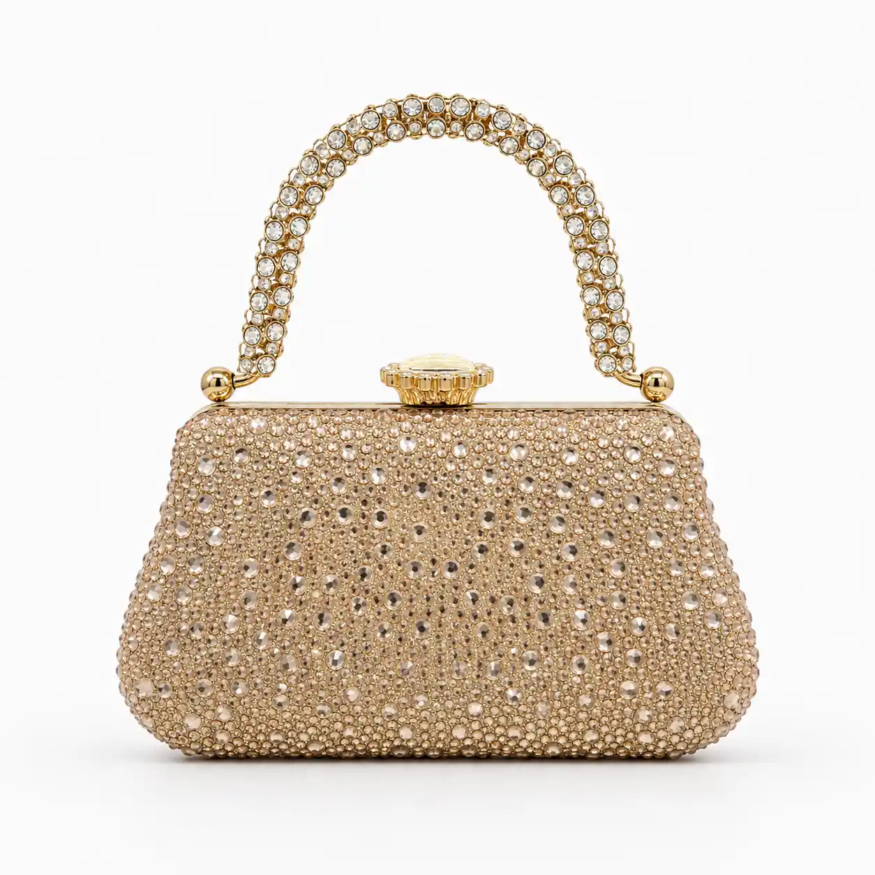 Elegant Champagne Crystal Evening Bag Luxury Wedding Party Clutch Purse