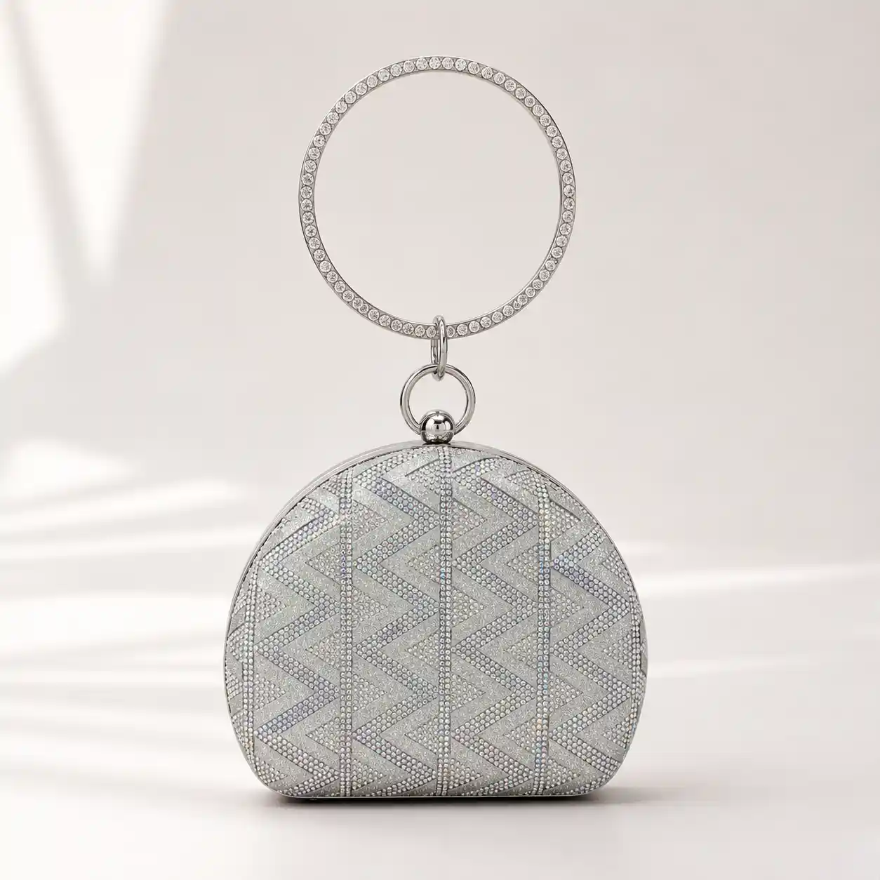 silver crystal clutch bag