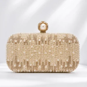 Golden Pearl Clutch Bead Clutch Rhinestone Wedding Purse Stunning Design