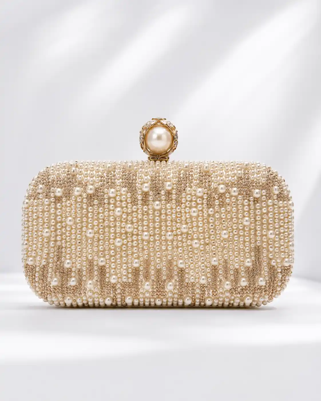 Golden Pearl Clutch Bead Clutch Rhinestone Wedding Purse Stunning Design
