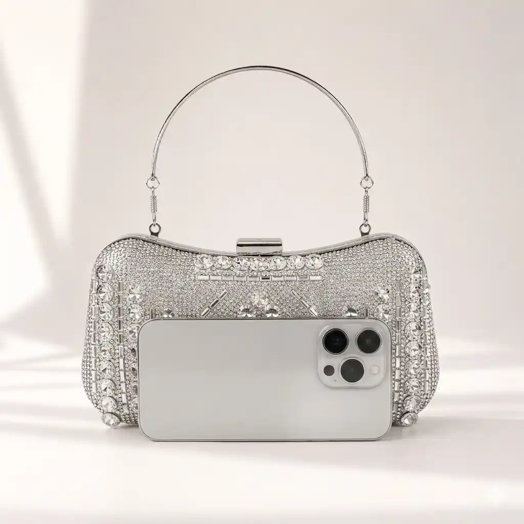 Silver Rhinestone Clutch Bag – Amazing Luxury Bridal Party Wear Purse A1 - Image 2