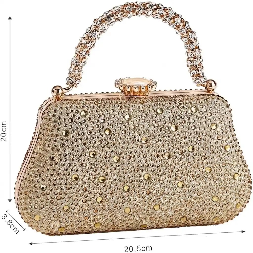 Elegant Champagne Crystal Evening Bag – Stunning Wedding & Party Clutch A1 - Image 2