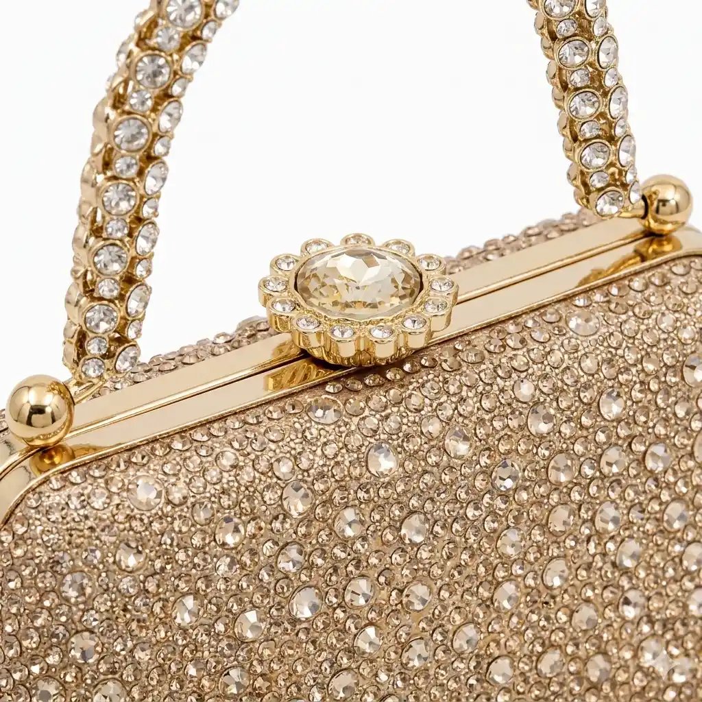 Elegant Champagne Crystal Evening Bag – Stunning Wedding & Party Clutch A1 - Image 3
