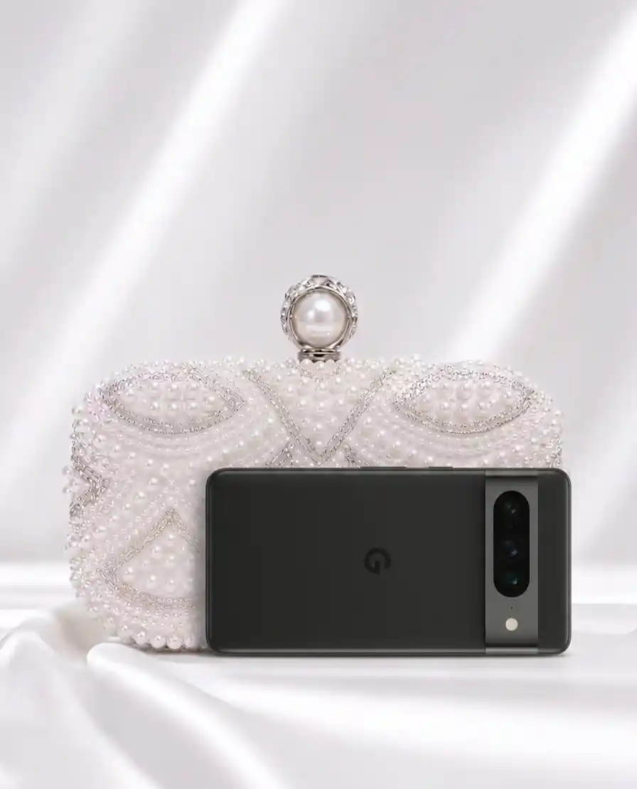 Pearl Bridal White Clutch – Elegant Beaded Wedding Evening Purse 2 side - Image 2