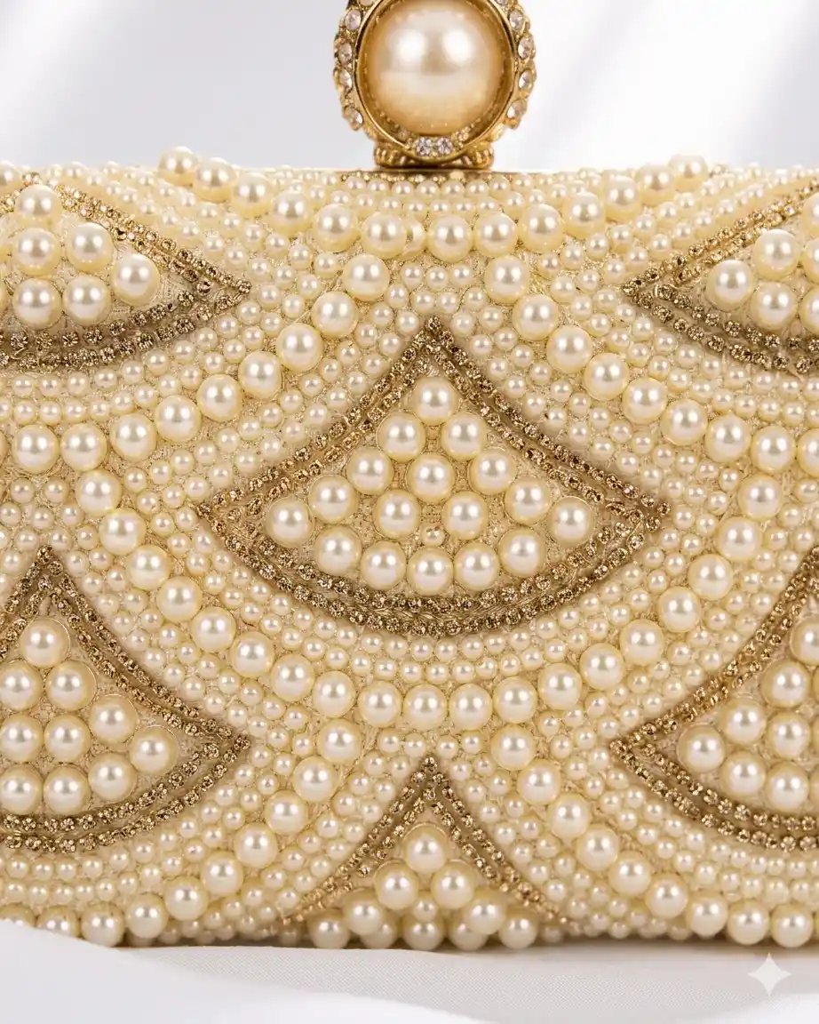 Pearl Bridal Golden Clutch – Elegant Luxury Wedding Evening Purse 2 Side - Image 2