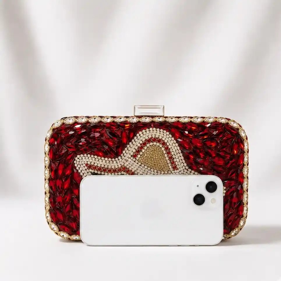Luxury Crystal Bridal Clutch Red – Stunning Wedding Party Purse A1 - Image 3