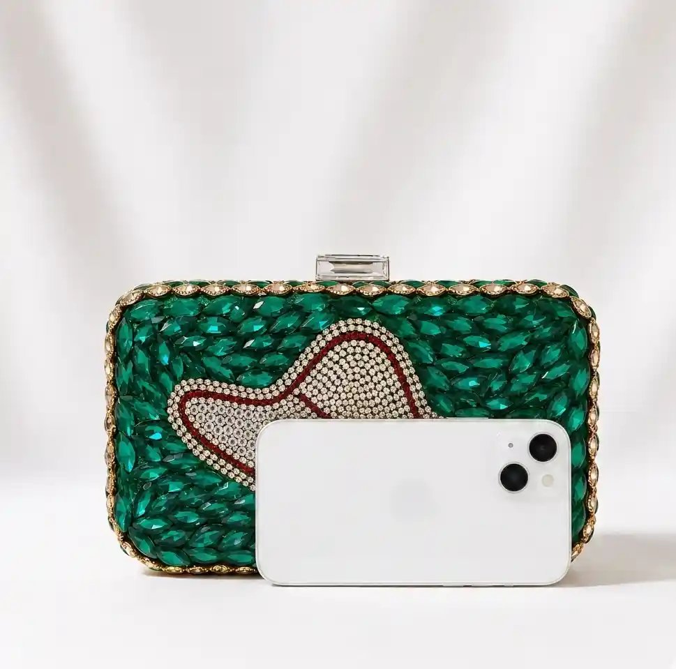 Emerald Crystal Bridal Clutch – Stunning Luxury Wedding Purse A1 - Image 2