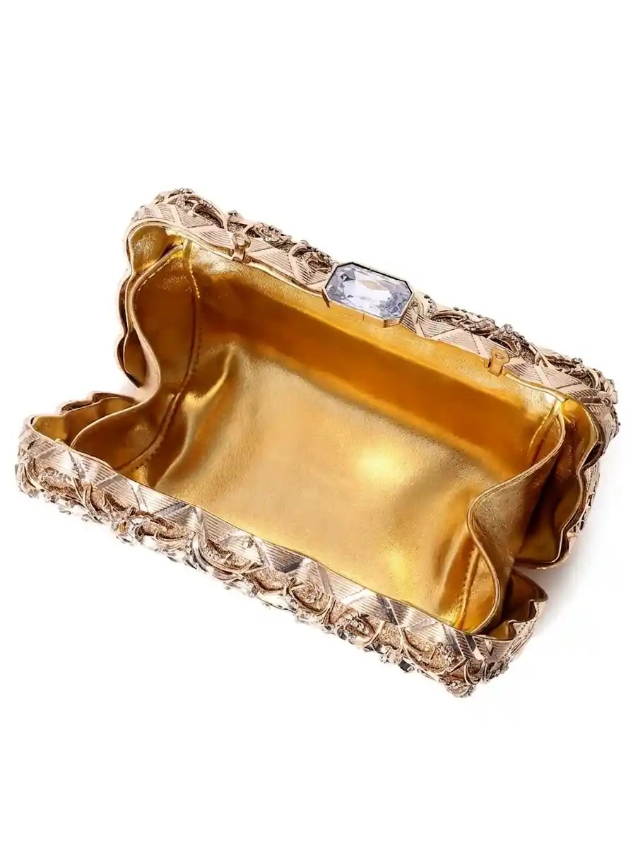 Gold Metal Bridal Clutch Bag A1 – Elegant Luxury Wedding Purse - Image 2