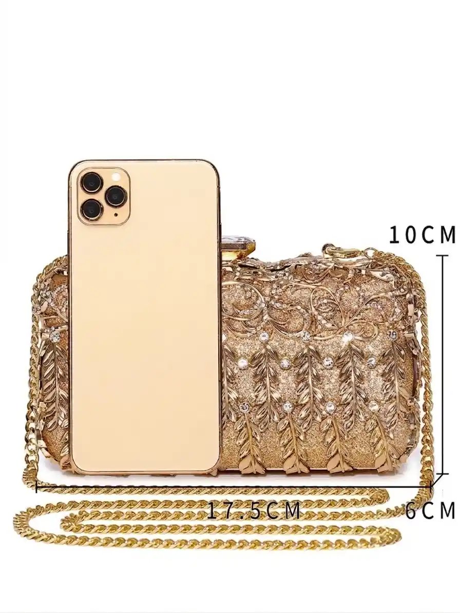 Gold Metal Bridal Clutch Bag A1 – Elegant Luxury Wedding Purse - Image 4