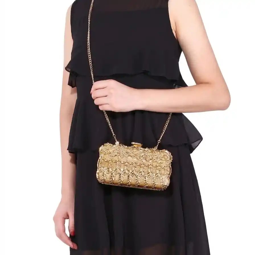 Gold Metal Bridal Clutch Bag A1 – Elegant Luxury Wedding Purse - Image 3
