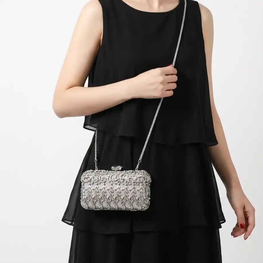 Silver Metal Bridal Clutch Bag A1 – Elegant Luxury Wedding Purse - Image 2