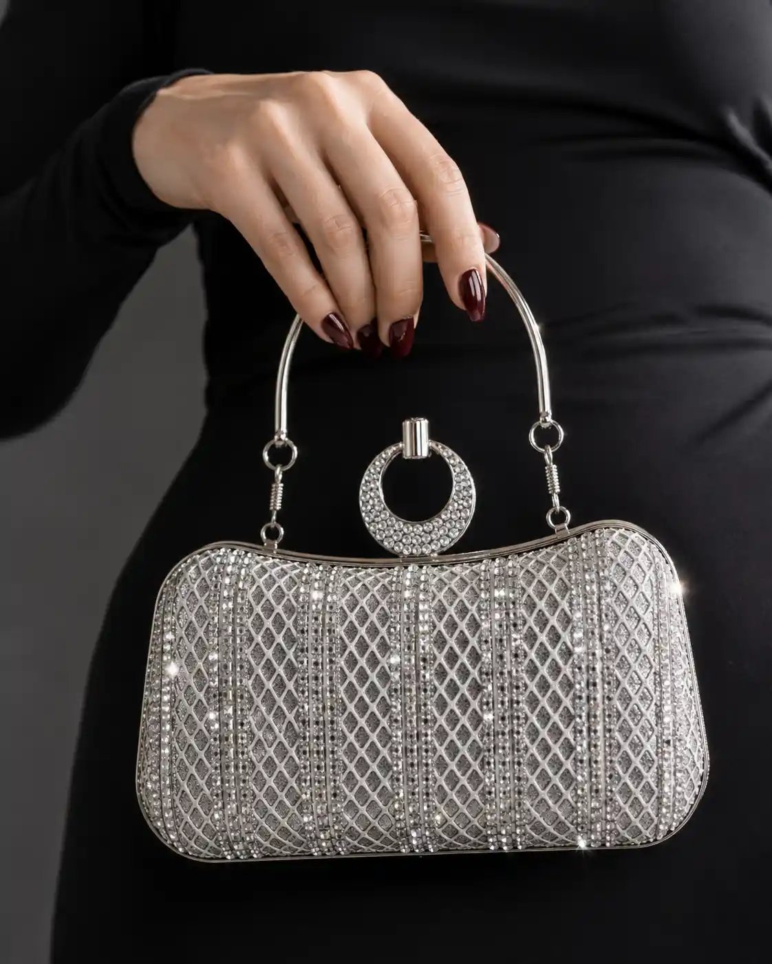Silver Bridal Purse Wedding Clutch A1 – Fancy Crystal Party Bag - Image 2