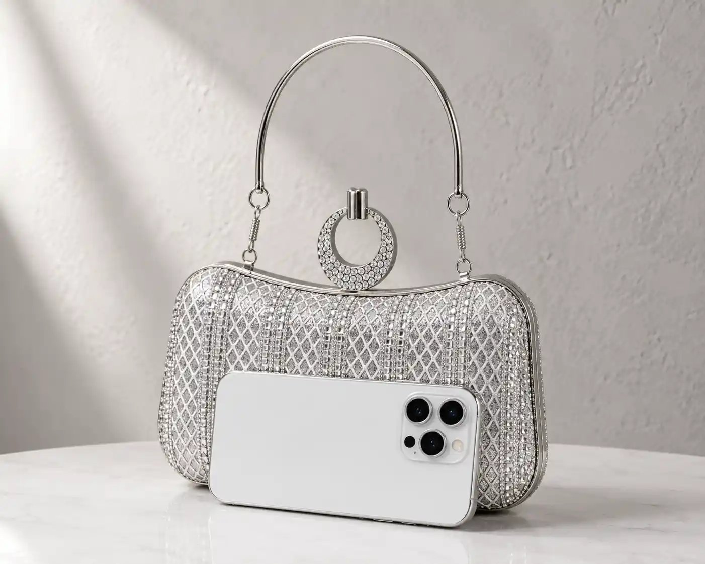 Silver Bridal Purse Wedding Clutch A1 – Fancy Crystal Party Bag - Image 3