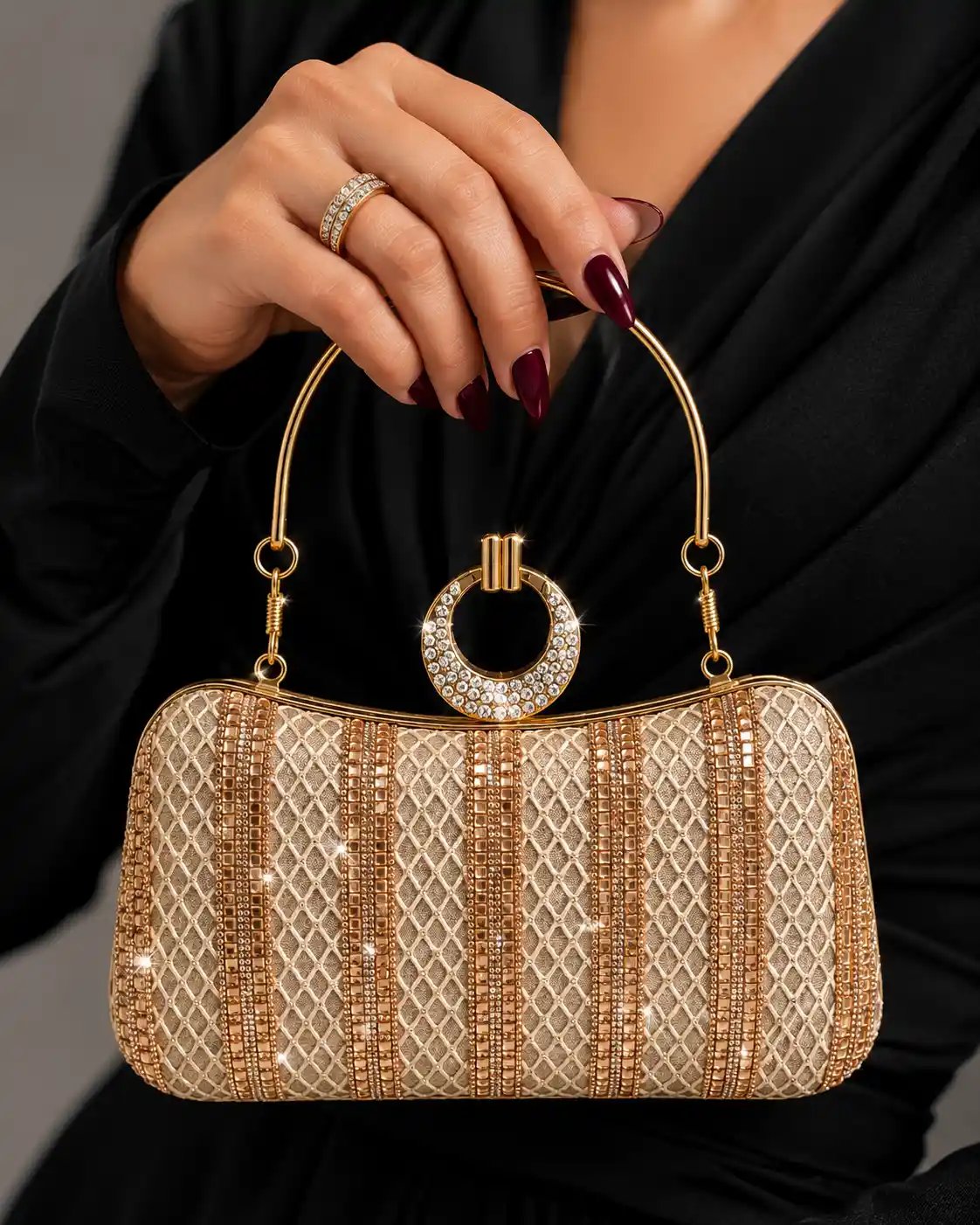 Gold Bridal Purse Wedding Clutch – Fancy Party Handbag for Women A1 - Image 2