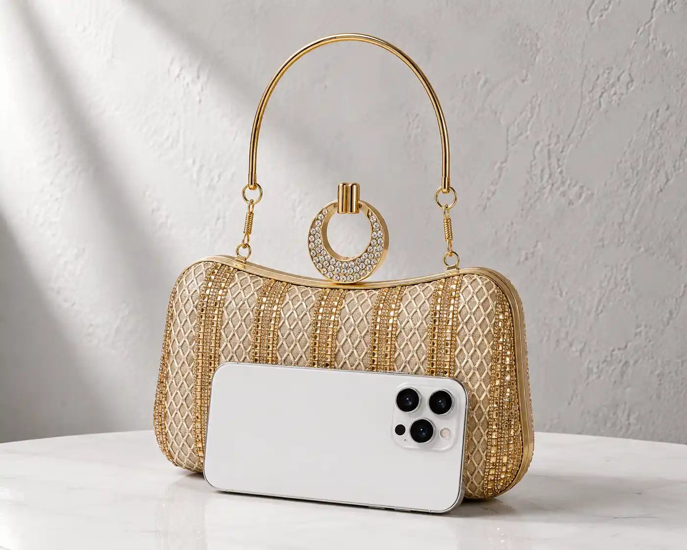 Gold Bridal Purse Wedding Clutch – Fancy Party Handbag for Women A1 - Image 3