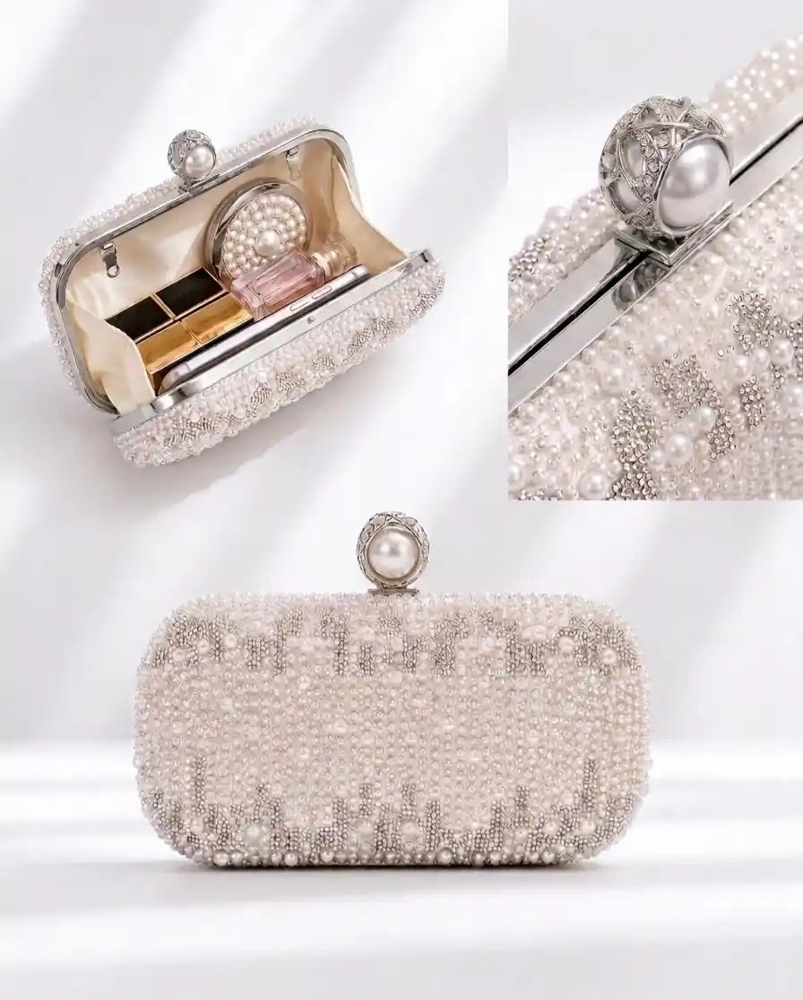 Pearl Evening Clutch bead Clutch Rhinestone Wedding Purse stunning style 2 side - Image 2
