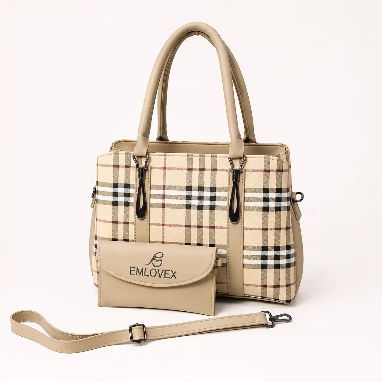 Check Print Ladies Hand Bag Set – Premium Elegant Shoulder Bag with Wallet 2IN1 - Image 3