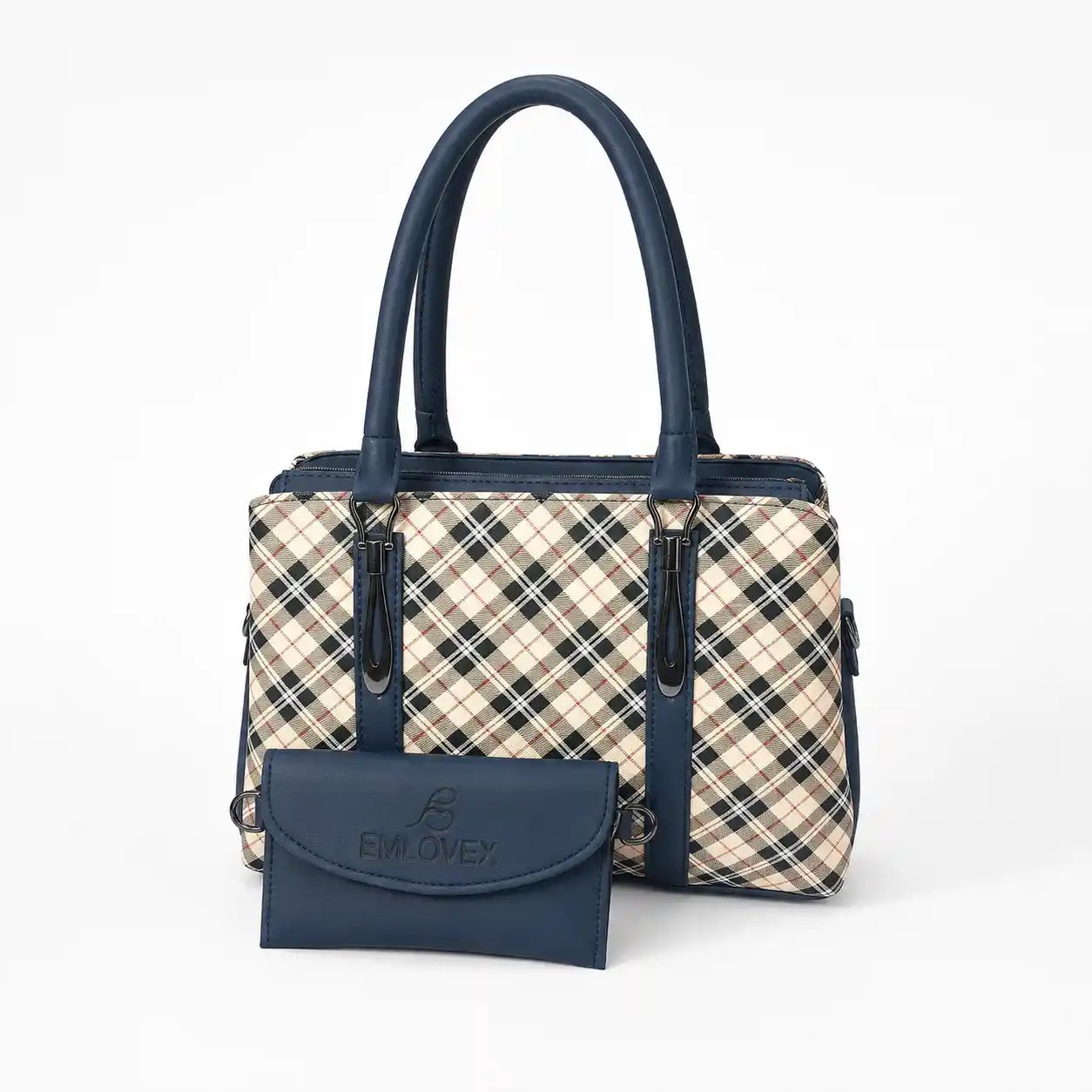 Check Print Ladies Hand Bag Set with Matching Wallet for Women