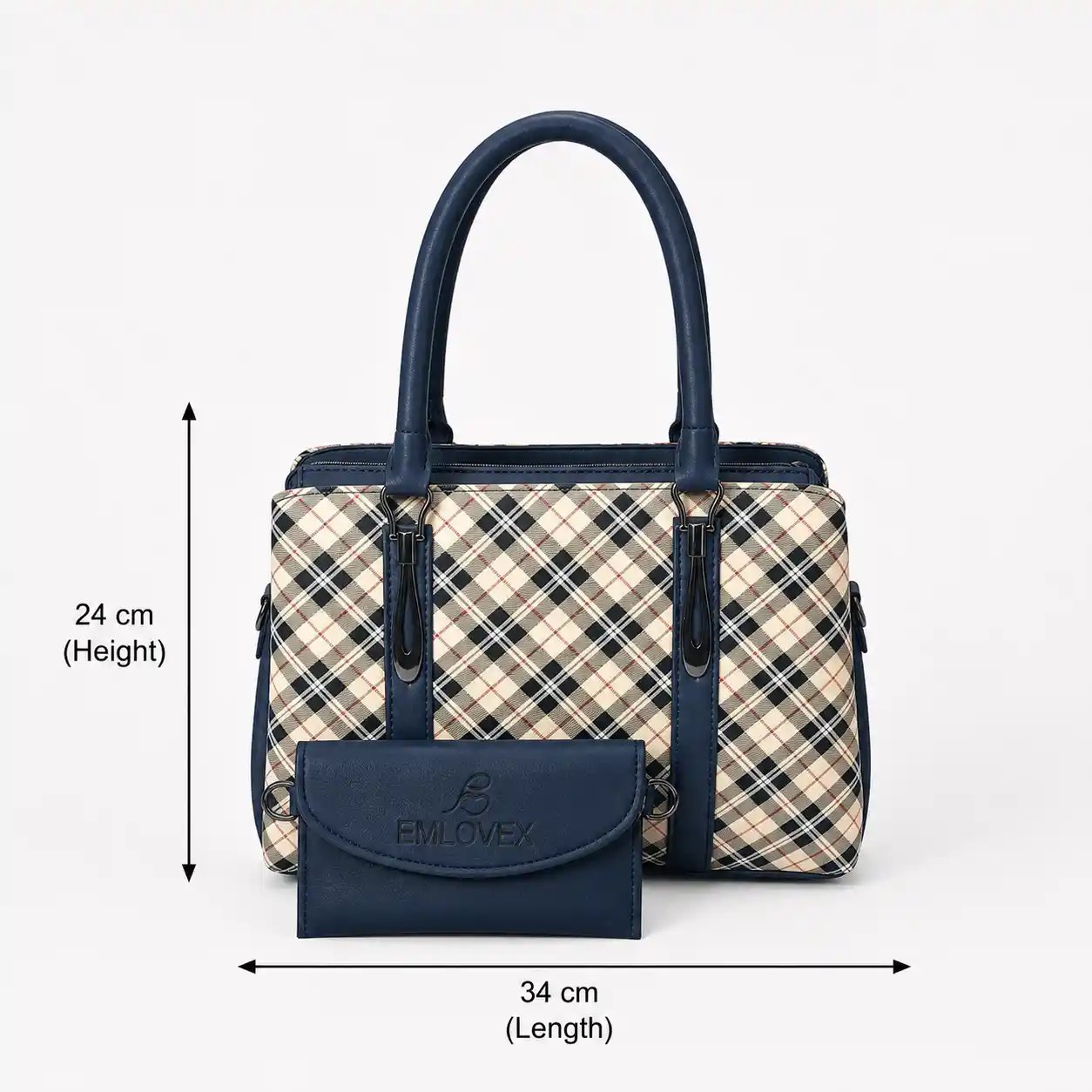 Check Print Ladies Hand Bag Set with Matching Wallet for Women