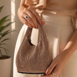 Rose Gold Rhinestone Bag for Women with Sparkling Crystal Stones
