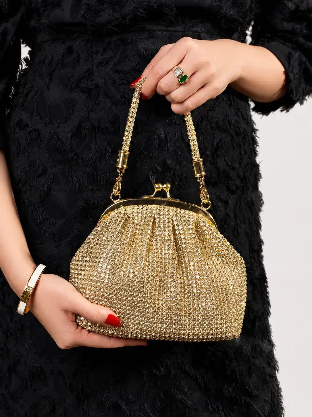 Premium Golden Crystal Stone Bag Luxury Rhinestone Bridal Party Purse for Women