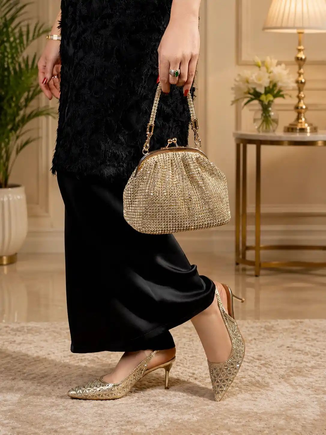 Premium Golden Crystal Stone Bag for Women | Top 2026 Luxury Bridal Party Purse - Image 3