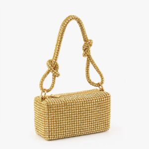 Luxury Golden Crystal Box Clutch Premium Rhinestone Evening Party Bag for Women
