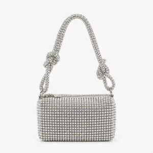 Silver Crystal Box Clutch Bag Luxury Rhinestone Evening Party Purse for Women