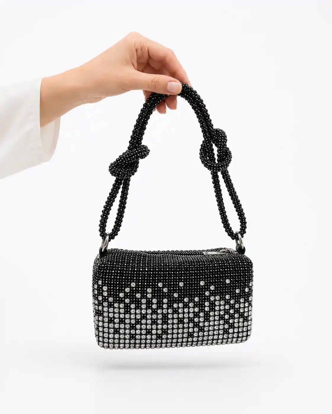 Black & Silver Crystal Stone Shoulder Bag 2026 | Stunning Luxury Party Purse - Image 2