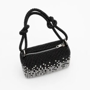 Black and Silver Crystal Stone Shoulder Bag Luxury Rhinestone Party Purse for Women