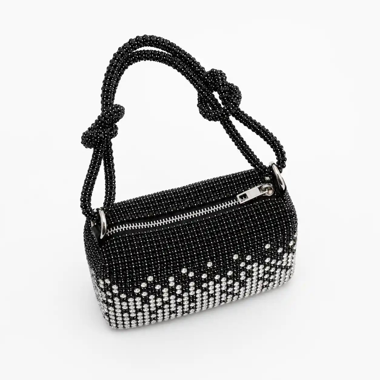 Black and Silver Crystal Stone Shoulder Bag Luxury Rhinestone Party Purse for Women