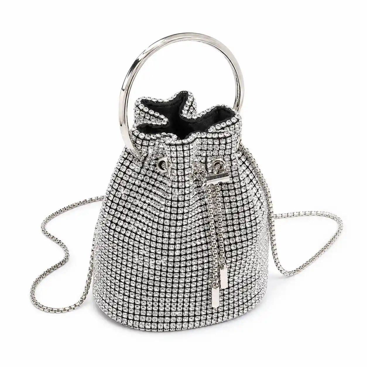 Silver Crystal Bucket Bag | Stunning Luxury Rhinestone Party Purse No. 1 - Image 4