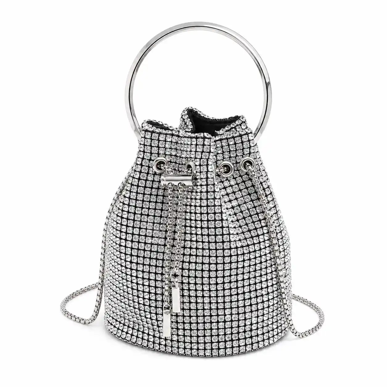 Silver Crystal Bucket Bag | Stunning Luxury Rhinestone Party Purse No. 1 - Image 2
