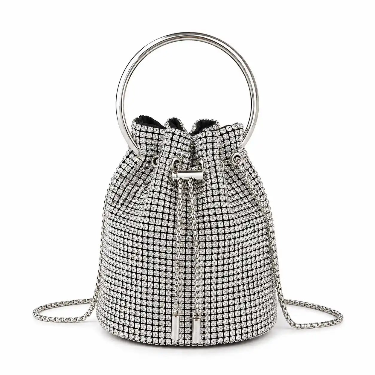 Silver Crystal Bucket Bag