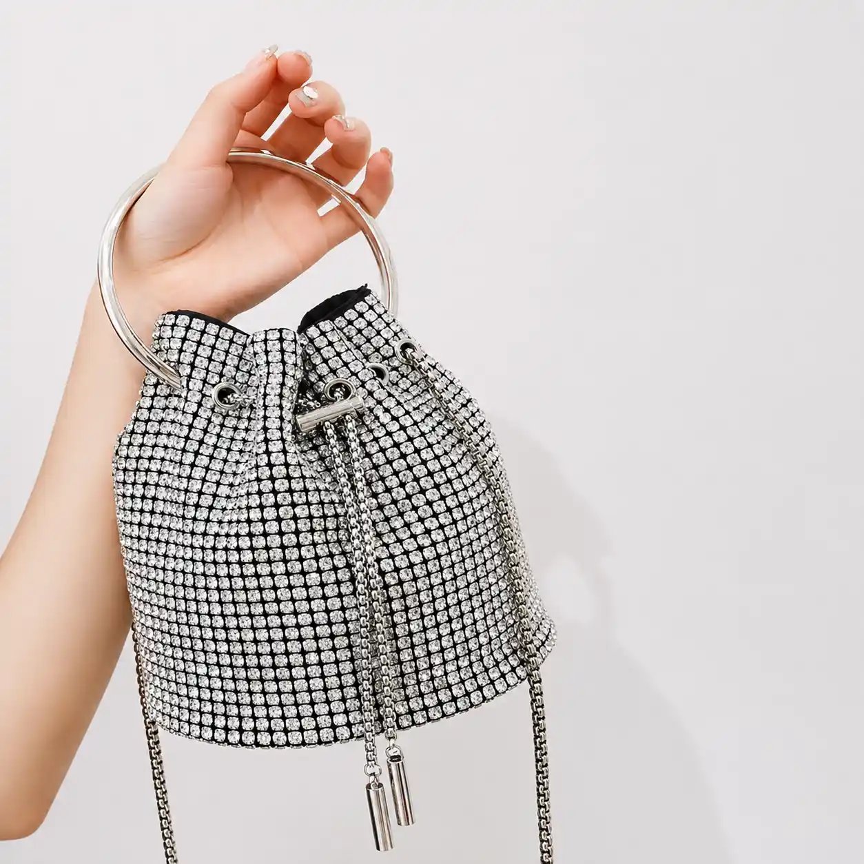 Silver Crystal Bucket Bag | Stunning Luxury Rhinestone Party Purse No. 1 - Image 3