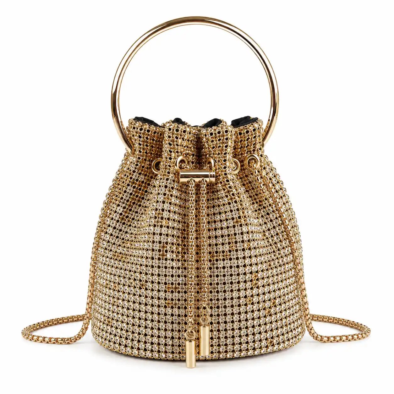 Gold Crystal Bucket Bag
