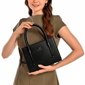 1000970503.png shows a model holding our stylish Structured Handbag, while 1000970490.png displays the precise dimensions.