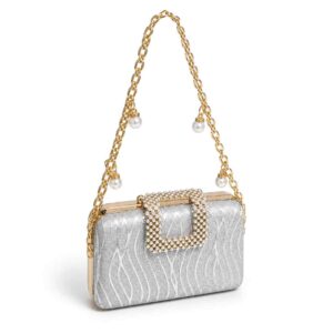 2026 Luxury Silver Crystal Evening Clutch Bag for Women Party Wedding Purse