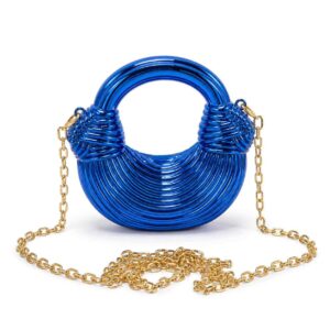 Luxury Blue Ring Evening Bag with Chain Strap for Women